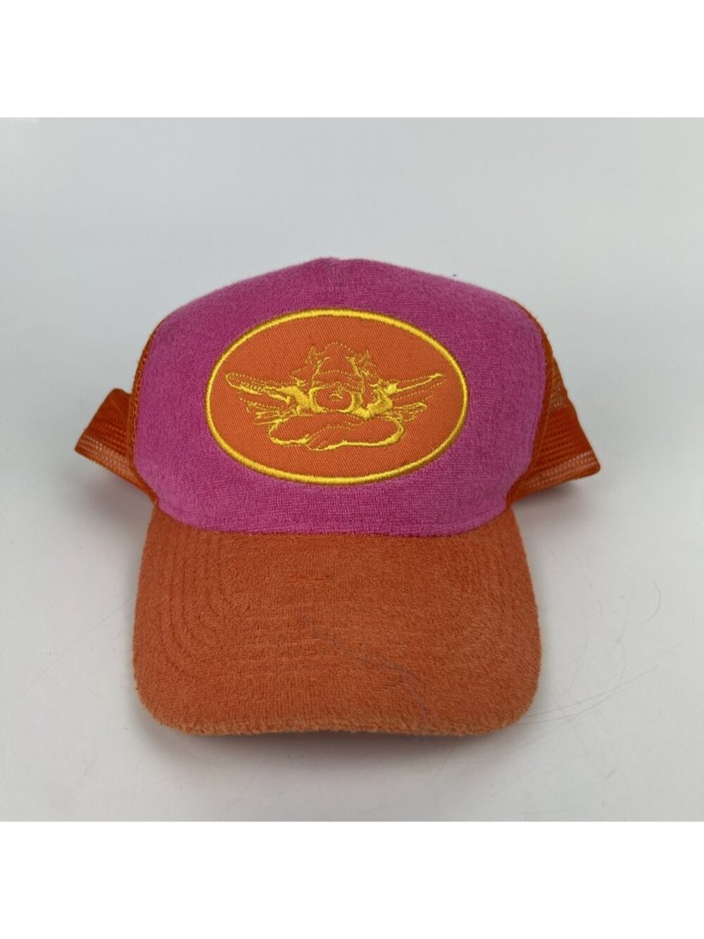 Boys Lie Pink Orange Trucker Hat Adjustable Snapback Embroidered Preowned Rare